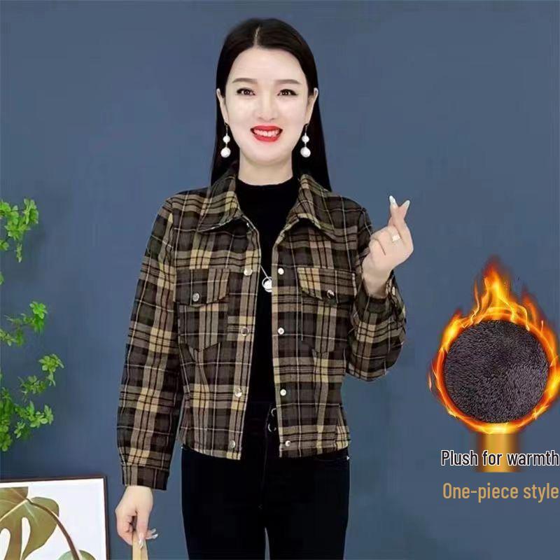 Women's Petite Fleece-Lined Plaid Jacket: Spring & Autumn Style