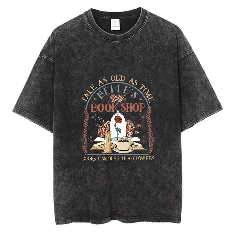 Vintage Washed Oversized Book Lover Graphic Print Short Sleeve T-Shirt Retro Fit Crew Neck Tee