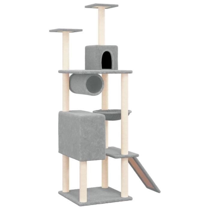 171700 vidaXL Cat Tree with Sisal Scratching Posts Light Grey 168 Cm