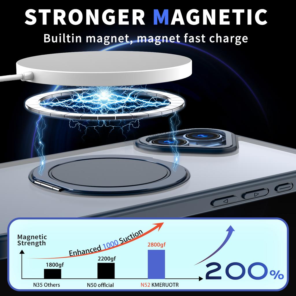 For iPhone 16 Phone Case Ring Kickstand Back Cover Compatible with MagSafe