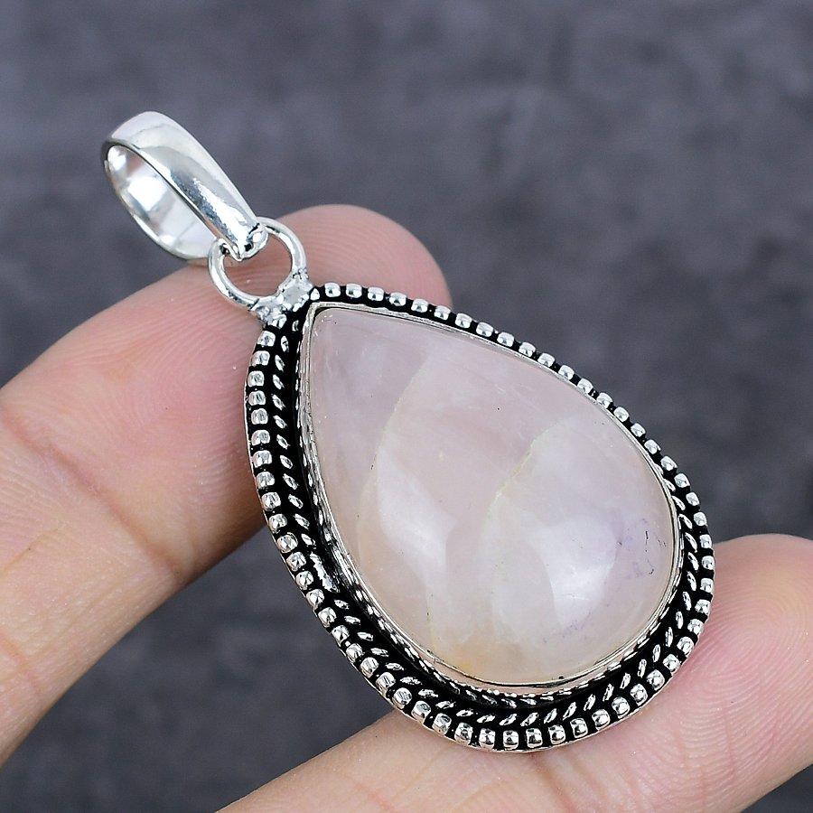 Natural Rose Quartz Gemstone 925 Sterling Silver Jewelry Pendant 2.21" D9z52