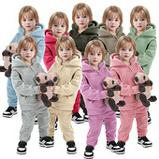 Children's Solid Color Hooded Long Sleeve Top and Pants Set for Medium and Large Boys and Girls - Trendy Autumn Clothing