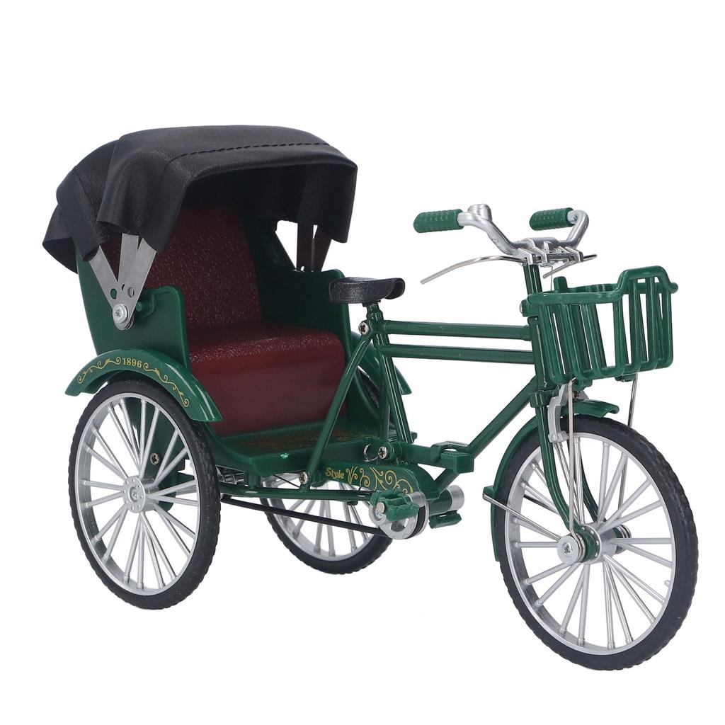 Rickshaw Model Retro Design Decorative Interesting Alloy 3 Wheel Rickshaw Desktop Ornament for