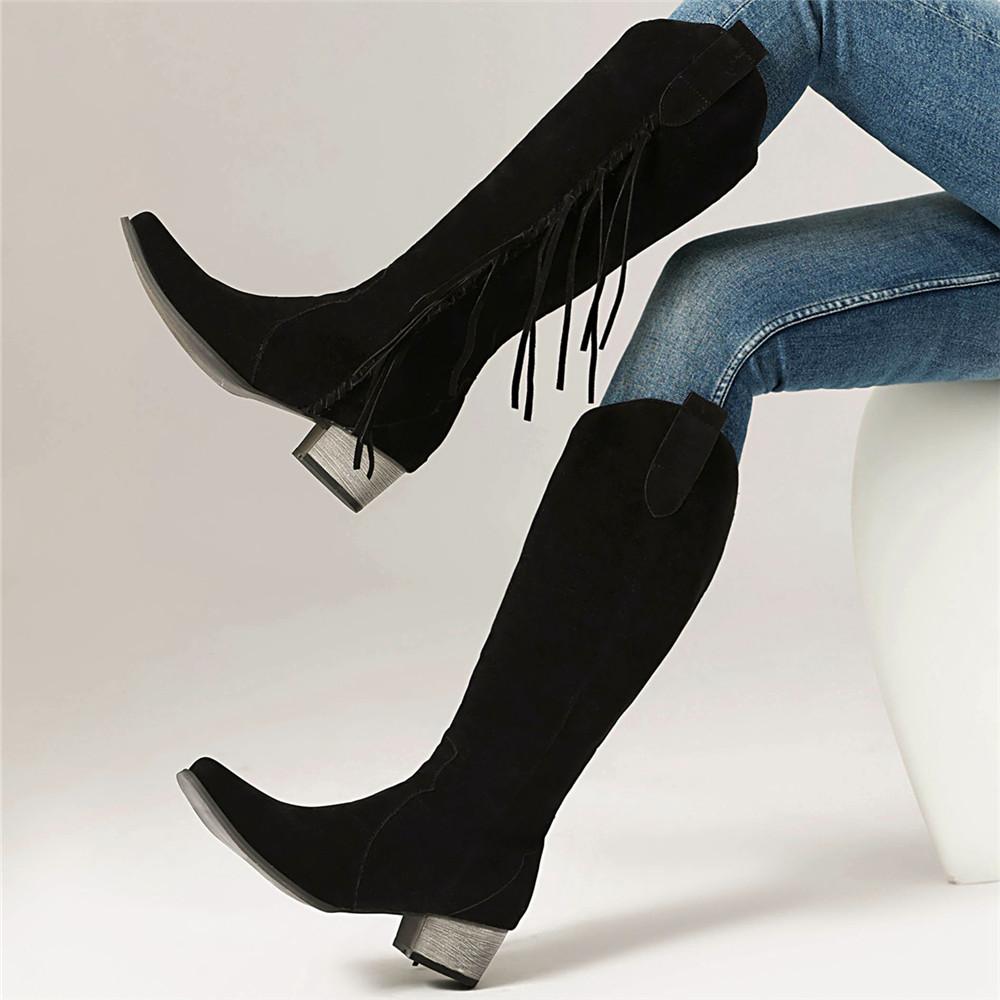 Fashion Women Winter New Simple Solid Color Thick-soled High Boots 2025 Fashion Tassel Cowboy Boots Design Casual Ladies Formal Boots