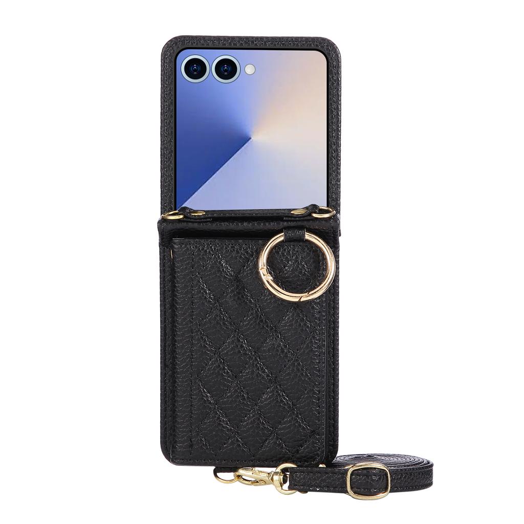 Leather Wallet Case for Samsung Galaxy Z Flip 8 7 Fe 7Fe 6 5 4 3 Flip8 Flip7 Flip6 Card Slot Ring Holder Crossbody Phone Cover