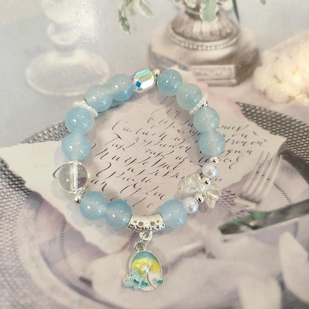 Forest Butterfly Glass Bracelet with Ice-Cracked Flower Beads