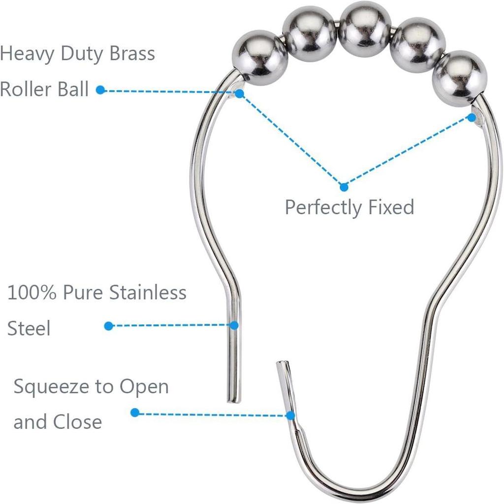12 Stück Duschvorhanghakenringe, dekorative Duschvorhanghaken, rostfreie Duschvorhangringe aus Edelstahl, Duschhaken für Duschvorhang