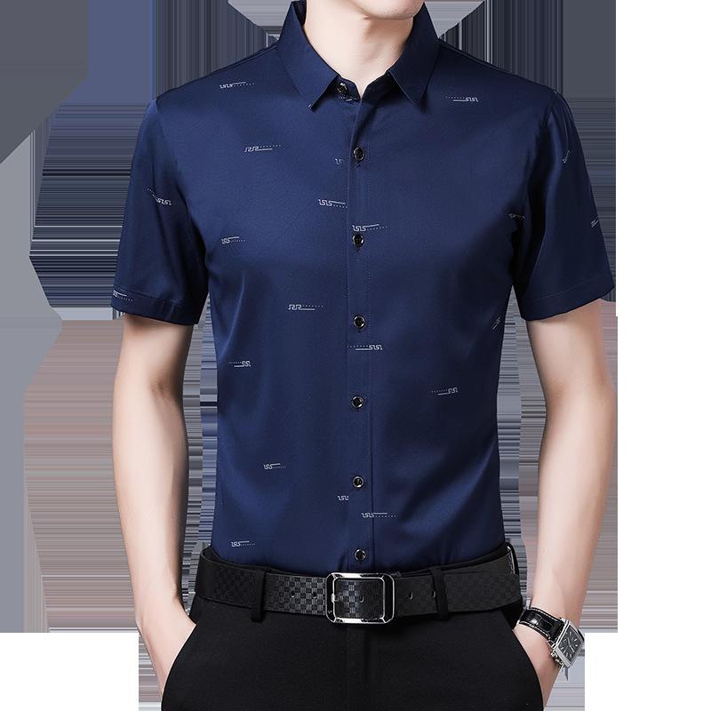 Middle-Aged Men's Short-Sleeved Shirt Men's Middle-Aged and Elderly Thin Casual Plaid Shirt Dad's Summer Shirt for The Elderly