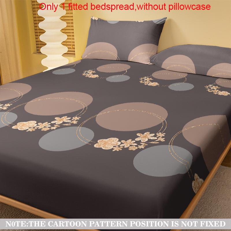 1 Simple Modern Circular Geometry Printed Matte Fitted Sheet, Bedroom Printed Bed Cover,Bedding(Excluding Pillowcases)