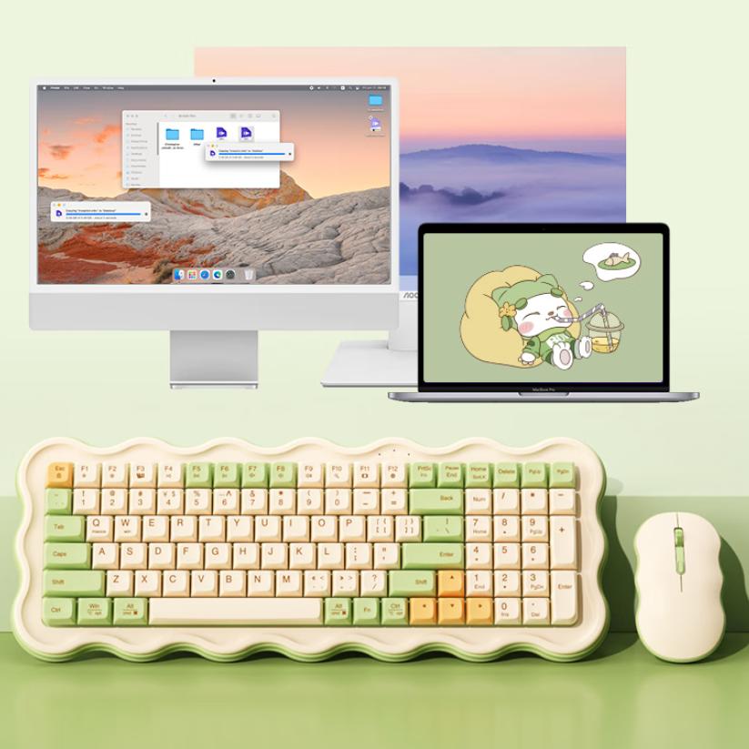 B.O.W MK98 Wireless Keyboard And Mouse Set, Rechargeable Silent Keyboard And Mouse Combo with 99 Keys, Matcha Color