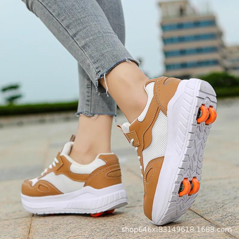 Runaway Shoes Double Wheel Children Removable Breathable Net Skating Roller Skates Men and Women Children Can Walk