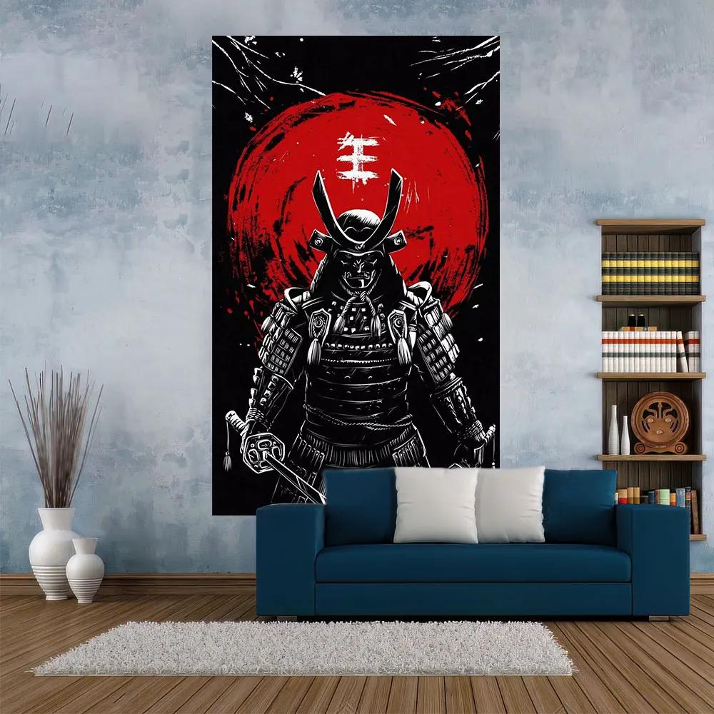 

Samurai Warrior Tapestry Red Sun Silhouette Unique Wall Art for Home Decor Bedroom Japanese Culture Lover Gift 74x94cm(29x37in)