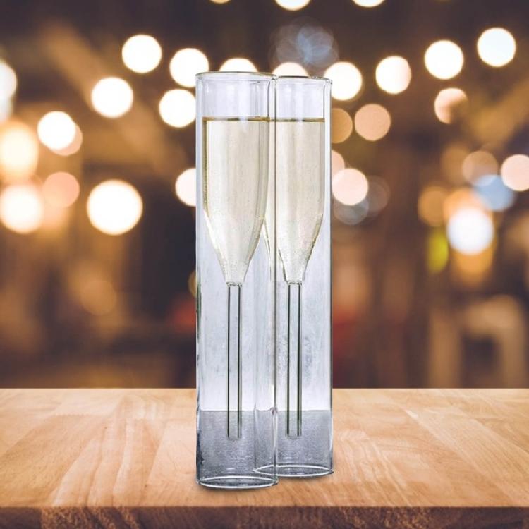 2pcs 100ml Glass Champagne Flute Double Wall Cocktails Cup for Wedding Party Bar