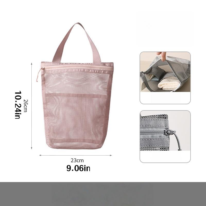 1pc Breathable Mesh Toiletries Storage Bag with Zipper Portable Multi-compartments Pen Pouches Travel Cosmetic Bag for Women Men