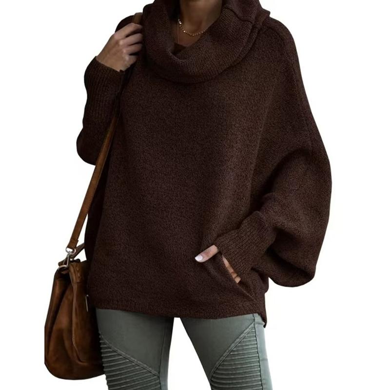 Autumn Solid Casual Turtleneck Women's Sweaters Fashion Bat Long Sleeve Pullover Knitted Sweater Women Loose Vintage Plus Size Winter Jumper Top 25173