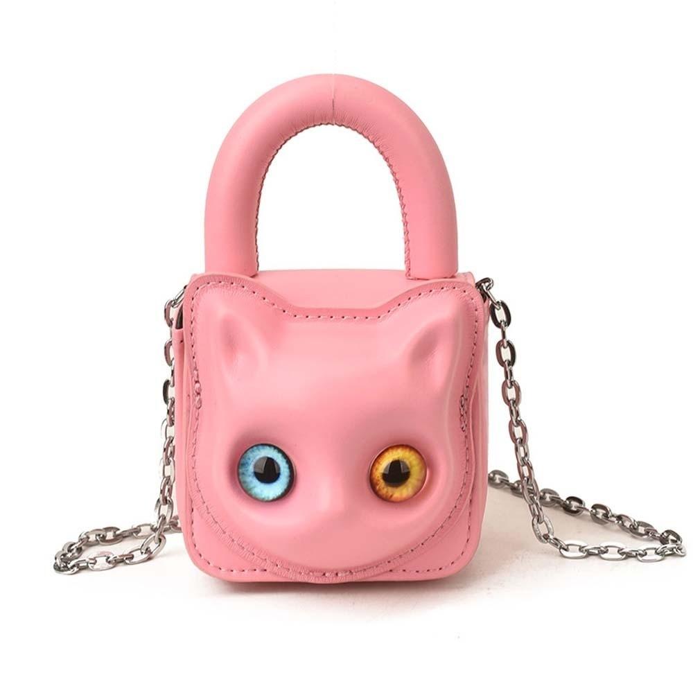 

Elegant Heterochromia Eyes Cat Handbag Mini Magnetic Buckle Chain Cat Head Pouch Large Capacity Vintage Lipstick Crossbody Bag розовый