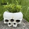 Support de fleurs en forme de crâne Double pot de fleurs pour succulentes Plantes vertes, Jardinière réaliste en résine, Pot de fleurs Décoration Gothique Rétro Vieillie Halloween
