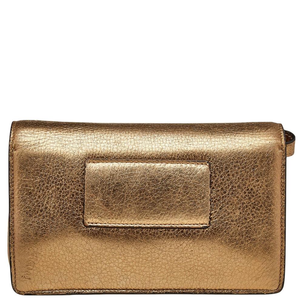 Salvatore Ferragamo Gold Leather Vara Bow Shoulder Bag Gold