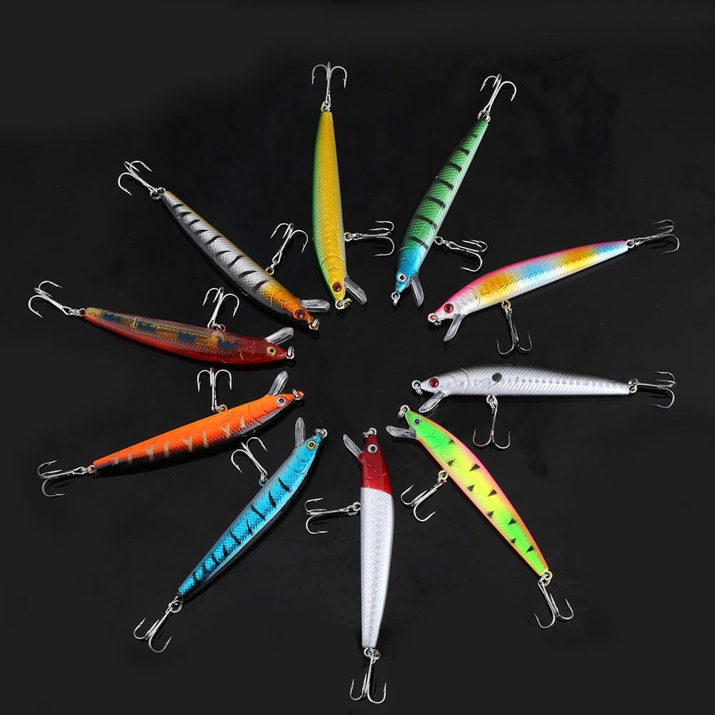 10pcs Colorful Fishing Lures 95mm Crankbaits Sharp Hooks Baits Tackle Fishing Accessories