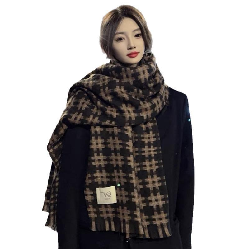 Autumn and winter Korean tic-tac-toe scarf female long imitation cashmere shawl high sense versatile Internet celebrity student couple scarf