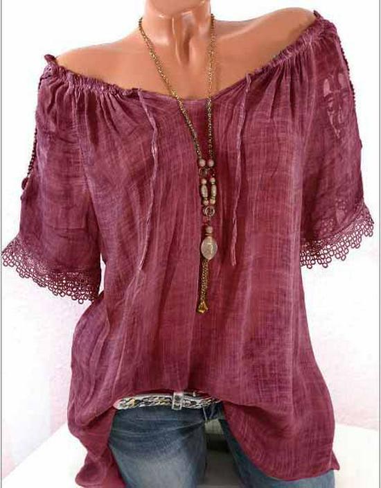 2020 Women's Summer Sheer Off-Shoulder Short-Sleeve Top