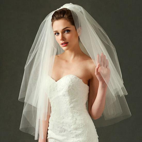 Wedding Veil, Bridal Veil with Metal Hair Comb, Veils for Women Wedding, 2 Tiers White Bridal Veils with Comb, Tulle Veils for Stable Wedding