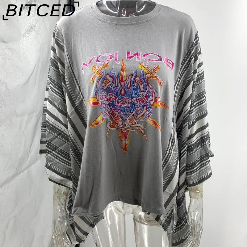 BITCED Women's Printed O-Neck Loose-Fit Casual Top