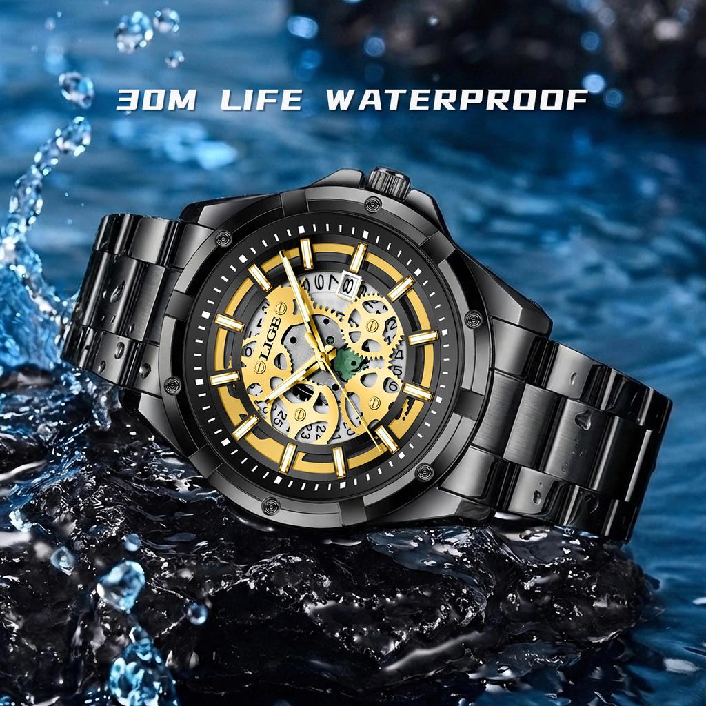 LIGE Original Luxury Mens Watch Casual Fashion Quartz Wristwatch Waterproof Luminous Stainless Steel Watches Men Gift Relojs+Box