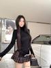 Women's Black High Neck Slim-Fit Brushed T-Shirt, Long Sleeve, Stretchy Inner Layer for Autumn/Winter.