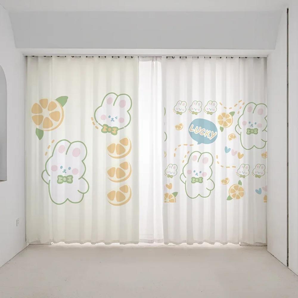 Cartoon Fun Bunny Bear Cute Ins Pink Girl Kids Room Bedroom Kindergarten Semi-blackout Window Blind Curtain High Shading 2Panels