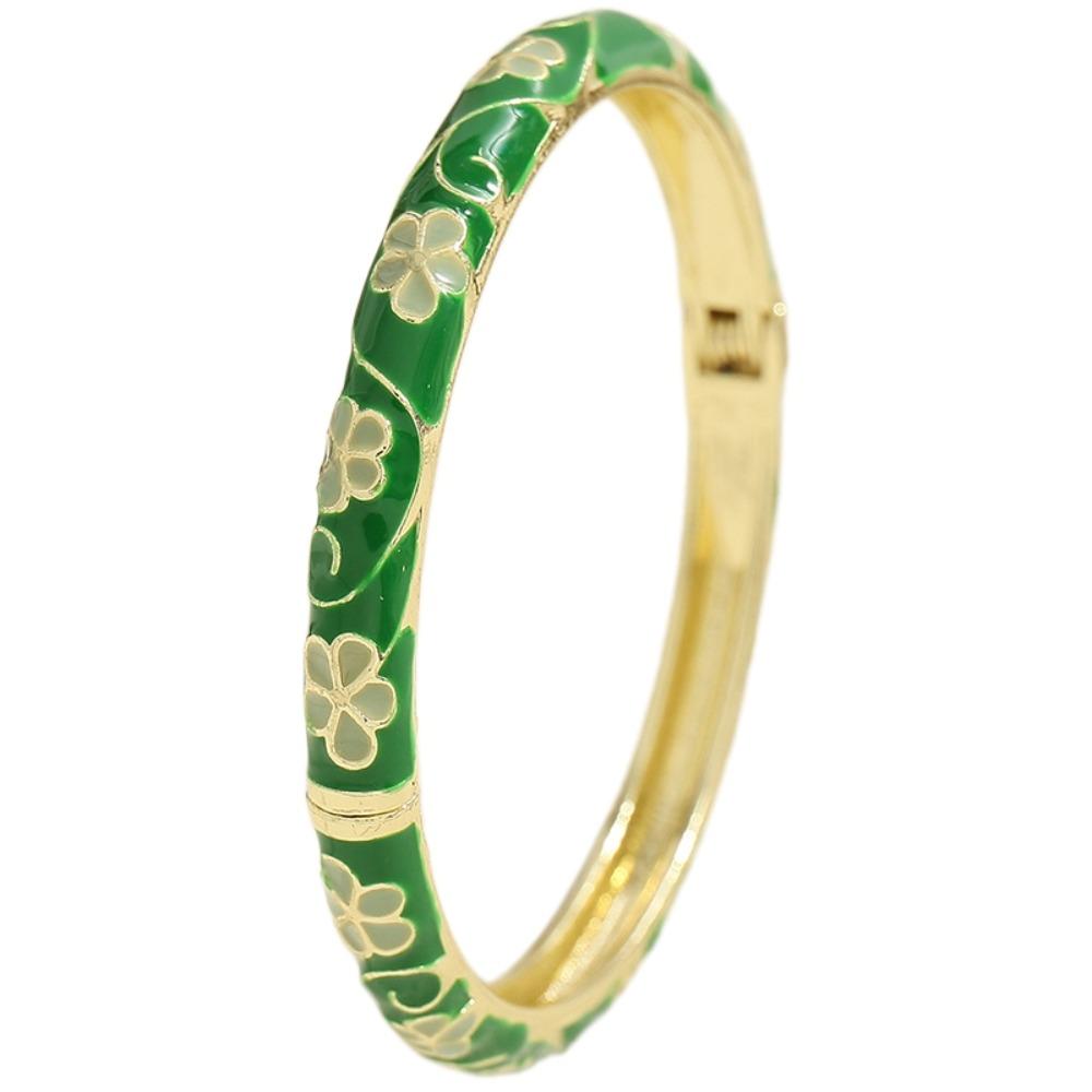 

Colorful Vintage Cloisonne Bangle Enamel Floral Women s Hand Bracelet Flower Leaf Bangle Ladies StyleB Green