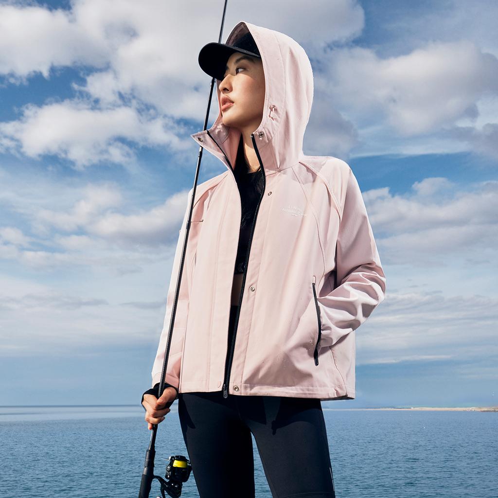 Li-Ning Lettuce Edge Water-Resistant Hooded Letter Print Loose Cycling Camping Windbreaker Women Jackets Light-Pink AFDU940-4