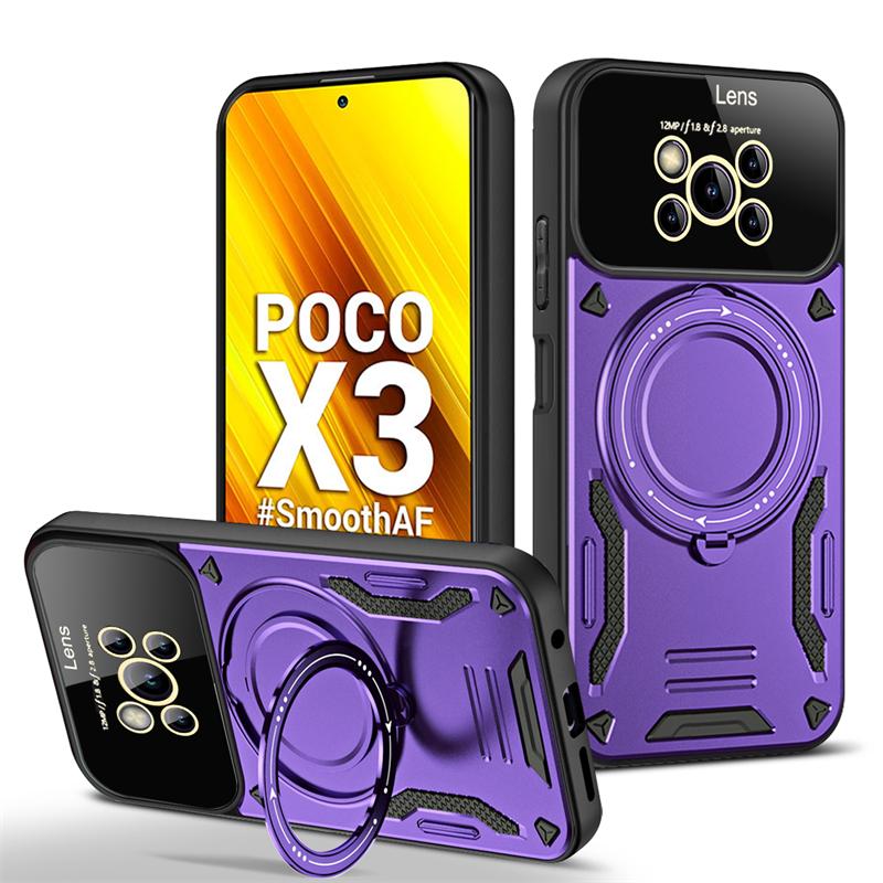 For Poco X3 Pro Case Car Magnetic Ring Holder Phone Case for Xiaomi PocoX3 Poco X3 NFC Little X 3 Glass Lens Armor Back Cover