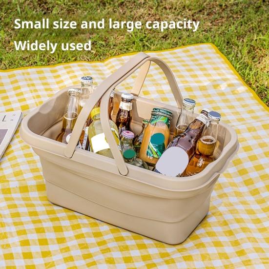 

Складная корзина для пикника Yousheng с ручками, большая вместимость, легкая складная конструкция, компактный органайзер для хранения 3 в 1 с мини-столом бежевый