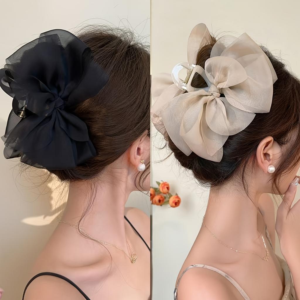 Elegant Large Mesh Bow Hair Claw Non-Slip Vintage-Inspired Accessory for Women Perfect for Everyday & Special Occasions