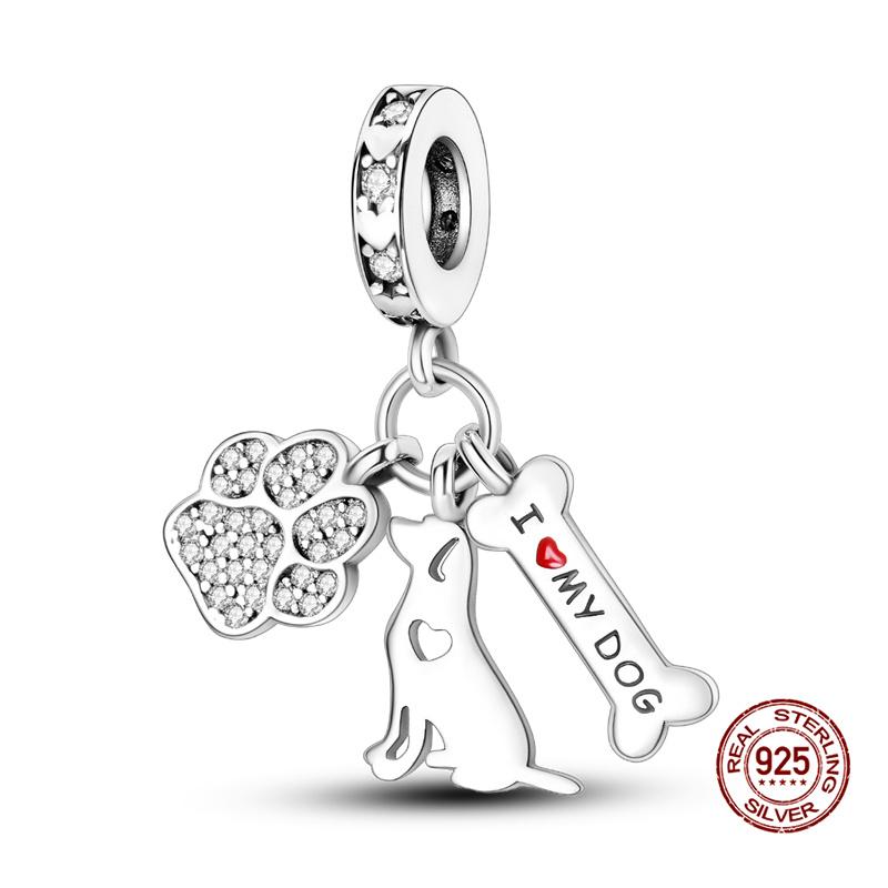 Original Charms Copper Cute Dog Paw Print Bone Series Charms Fits 3Mm Original Bracelet For Women Diy Jewelry Gifts New In