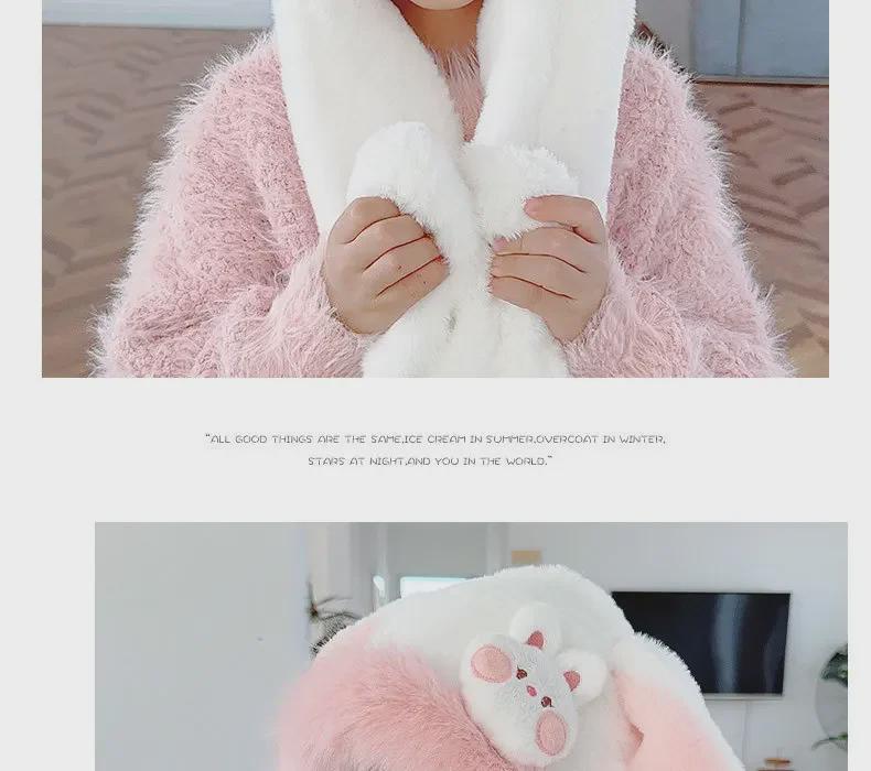 Urocza Czapka Zimowa dla Dzieci z Ruchomymi Uszami Królika i Szalik - Pluszowa Ochrona Uszu dla Dziewczynek