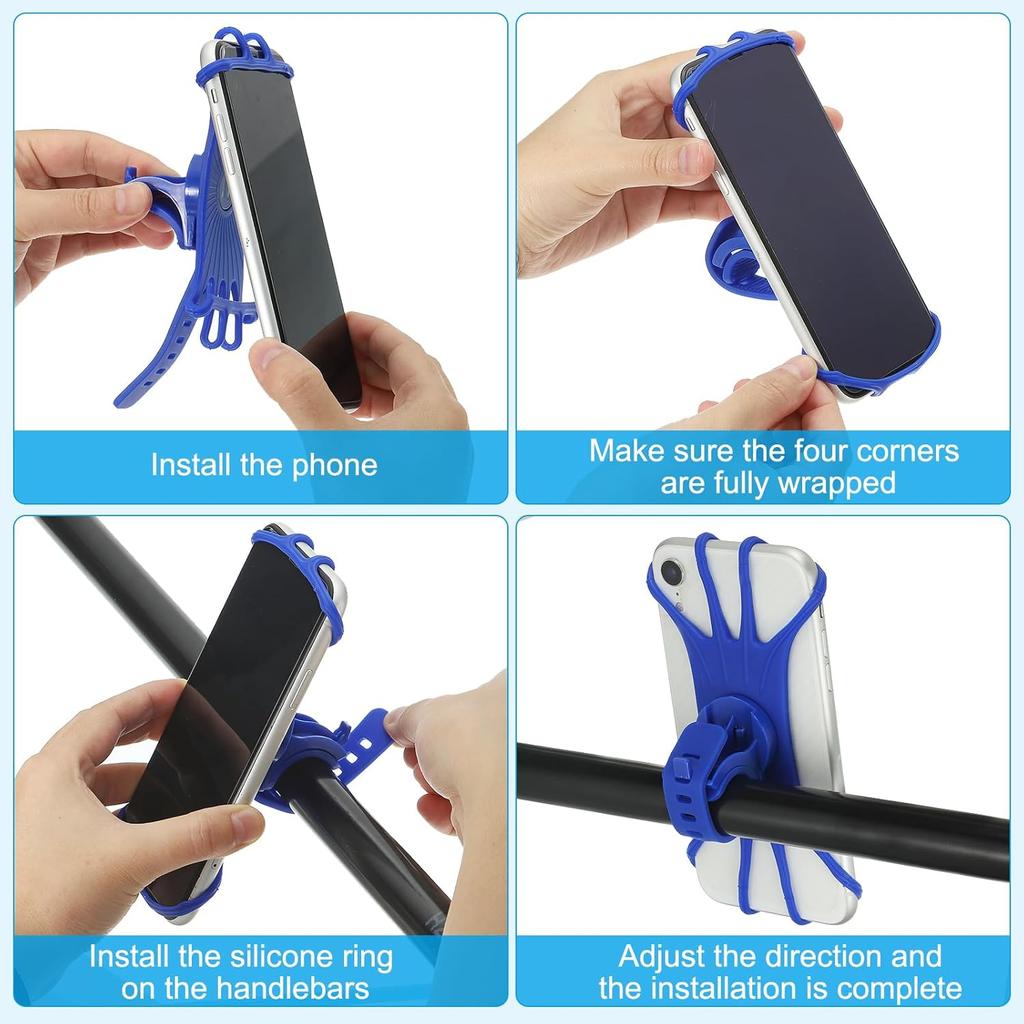 PATIKIL 3Pcs Bike Phone Mount, 360° Rotation Silicone Motorcycle Phone Holder for 3"- 6.5" Phones Adjustable Phone Mount for Motorcycle Bicycle