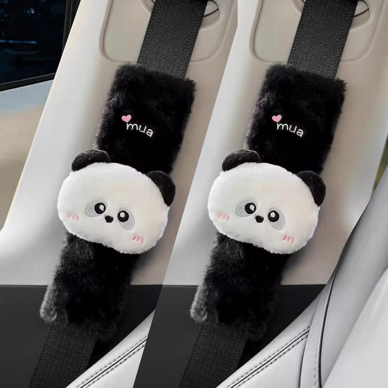 2pcs High Quality Long Plush Car Seat Belt Cover Cute Cartoon Panda Bear Imitation Rabbit Auto Safety Shoulder Pad Decrotion