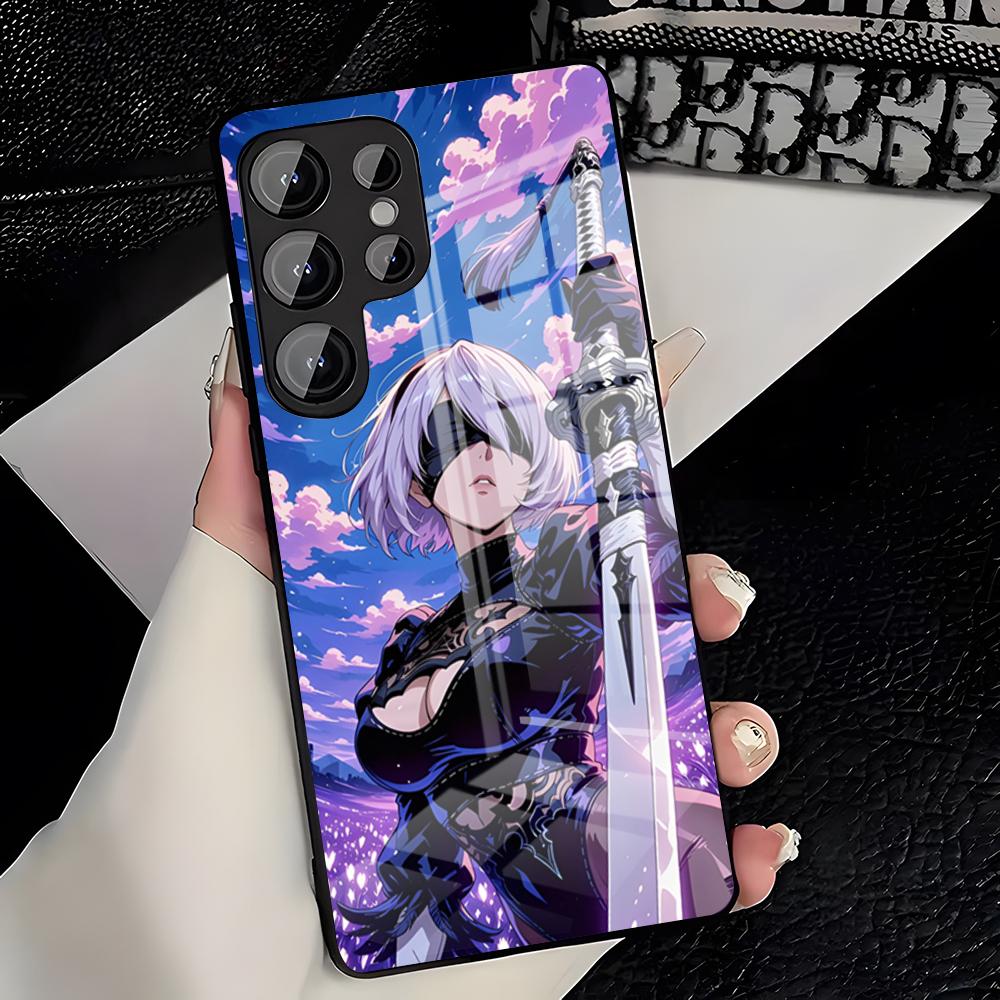 N-NieR Automata 2B Phone Case For Samsung S26 S25 Plus S20 S20 Plus S22 Ultra S23 FE S21 Plus S21 Ultra Glass Cover