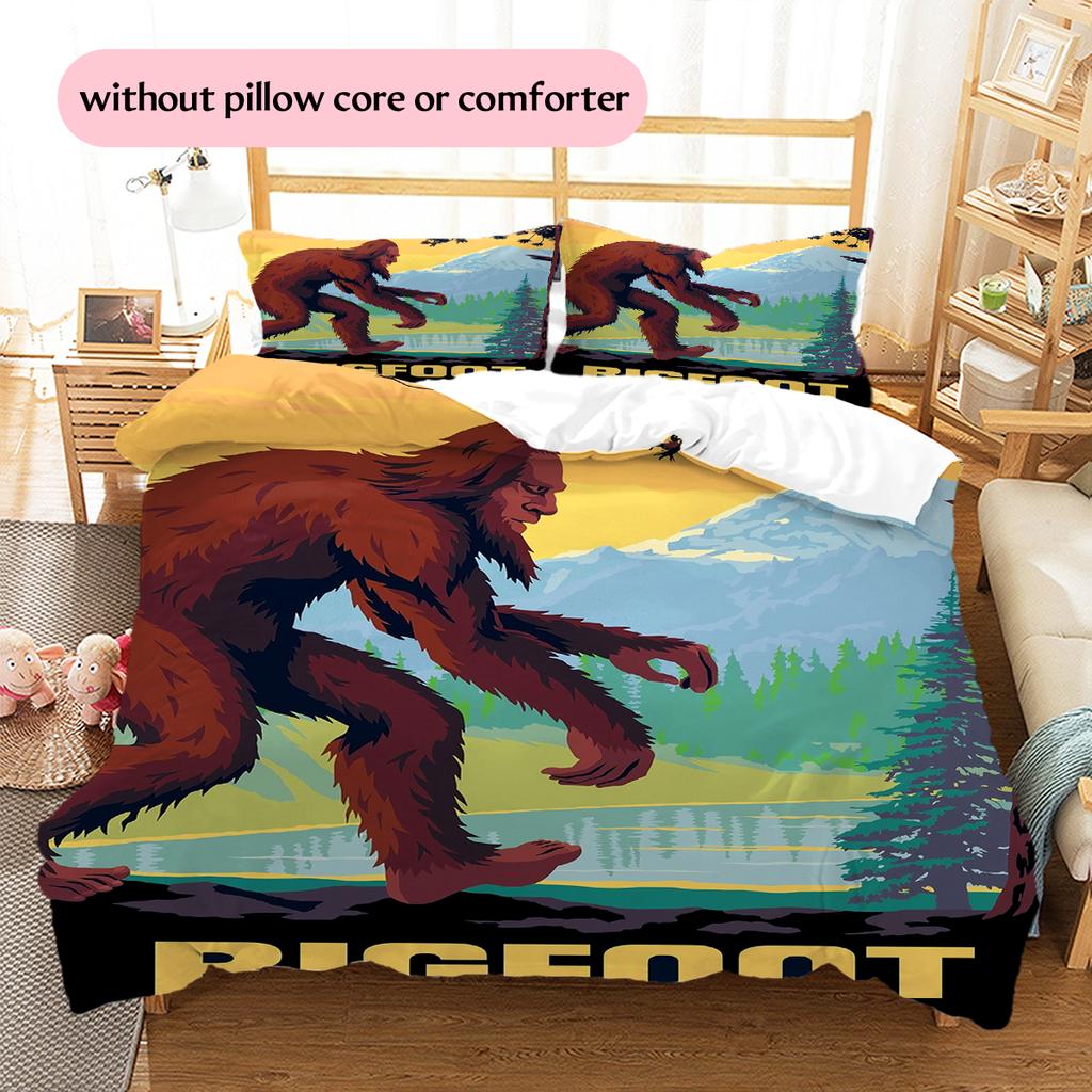 Bigfoot Pattern Bedding Home Decoration Birthday & Festival Gift (1 * duvet cover + 2 * pillowcase, without core)