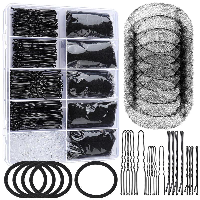 Professional Hair Styling Supplies Invisible Hair Nets Elastic Rubber Ties U Clips Straight Clips for Salon Hairstyling
