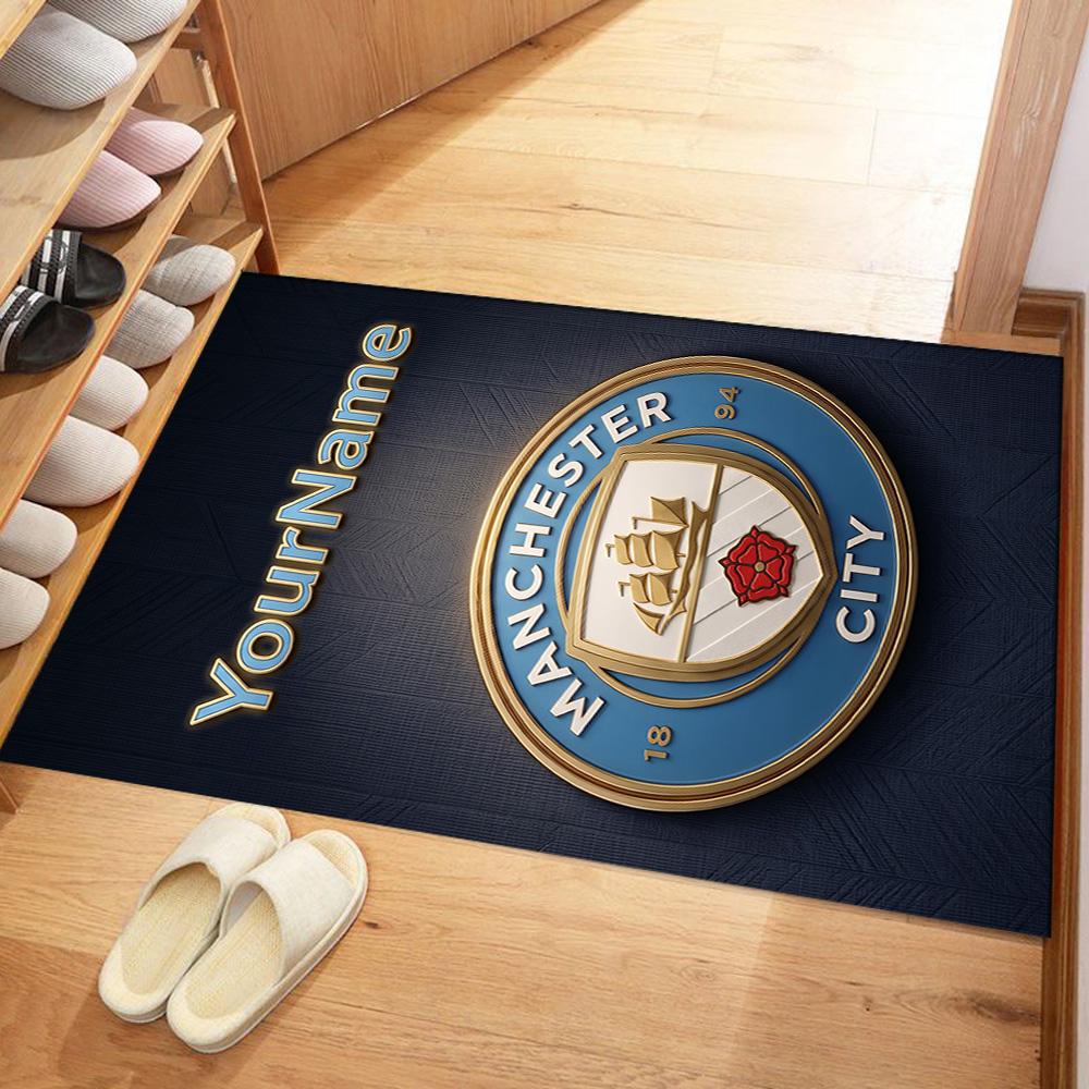 Manchester City Customizable Name Floor Mat Suitable for Kitchen Bedrooms Balcony Hallway Anti-slip Rug Anime Office Decor Gift for Festivals