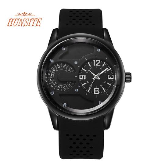 

Мужские часы с двойным круглым циферблатом, силиконовый ремешок, пряжка, регулируемая 3-стрелочная элегантная спортивная кварцевая наручная работа, модные украшения, подарок на день рождения чёрный