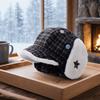 Sweet Winter Fleece Lined Hat Earflap Windproof Newsboy Cap Cute Plaid Octagonal Hat  For Women