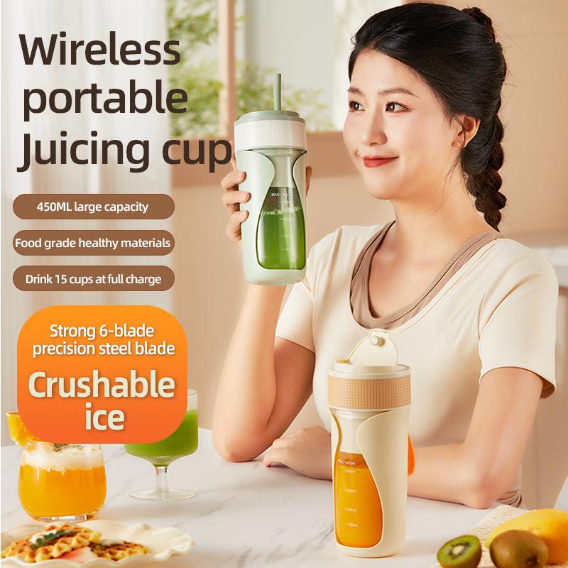 Nieuwe 450ML Draagbare Elektrische Fruitpersen met Rietje voor Thuisgebruik, USB Oplaadbare Smoothie Maker Blender Machine Rietjesbeker Blender Fles