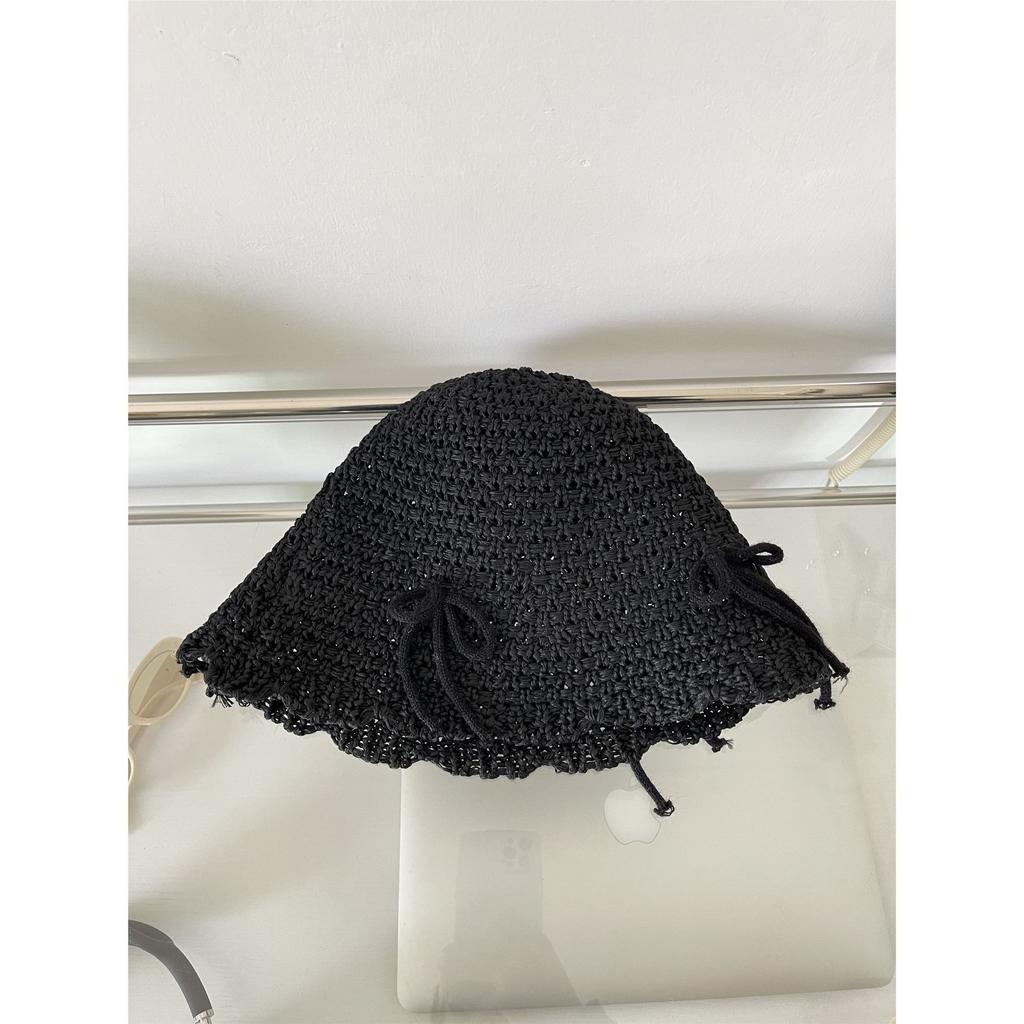 Color knitted hollow breathable bucket hat women's summer outdoor face small sunshade bucket hat women's basin hat