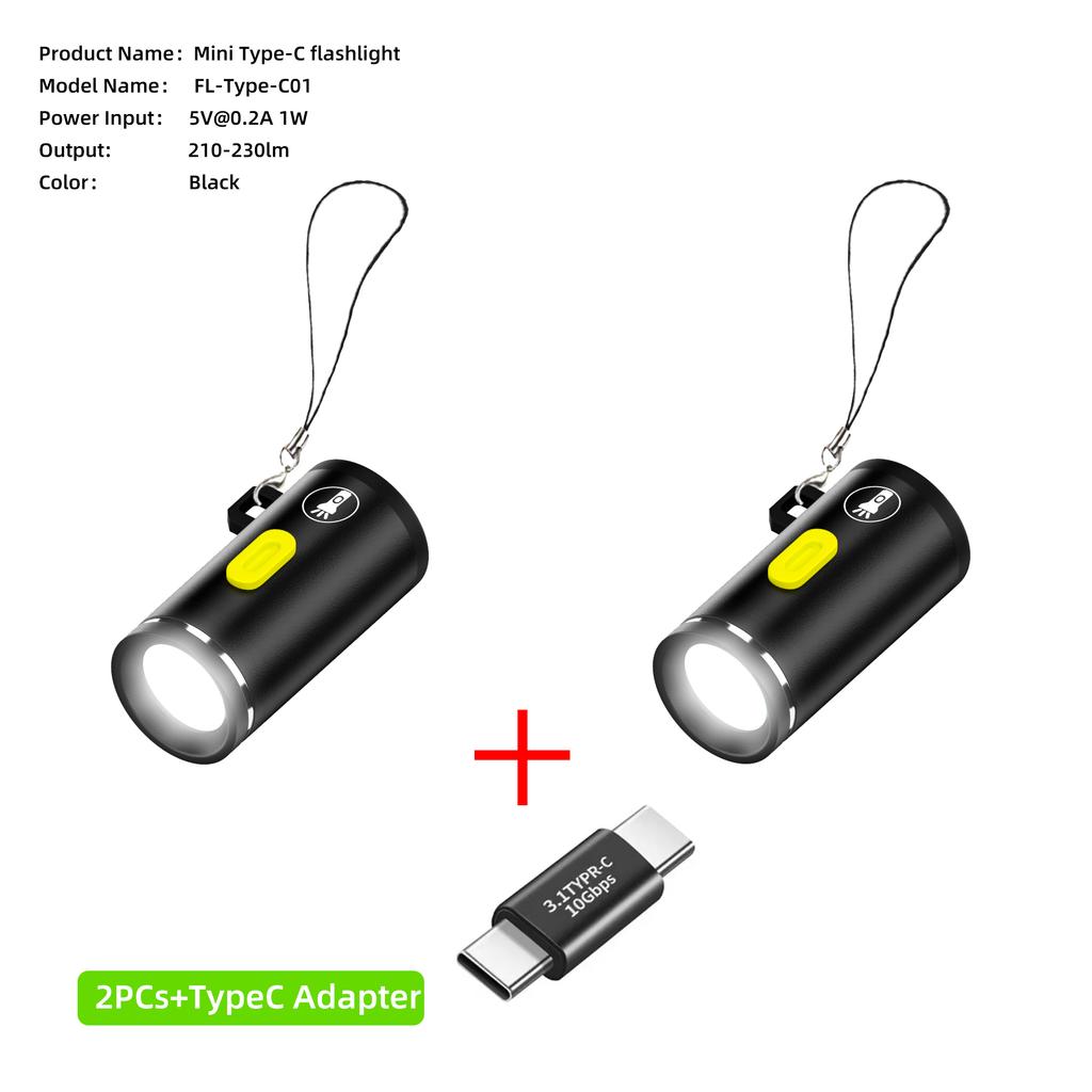 Type-C LED Multifunctional Strong Light Pocket Keychain Flashlight Outdoor Hiking Camping Mini Flashlight Small Torch light