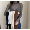Plus-size Women’s High-neck Sun-protective Mesh Undershirt Sexy Sheer Long-sleeved T-shirt for Spring and Autumn