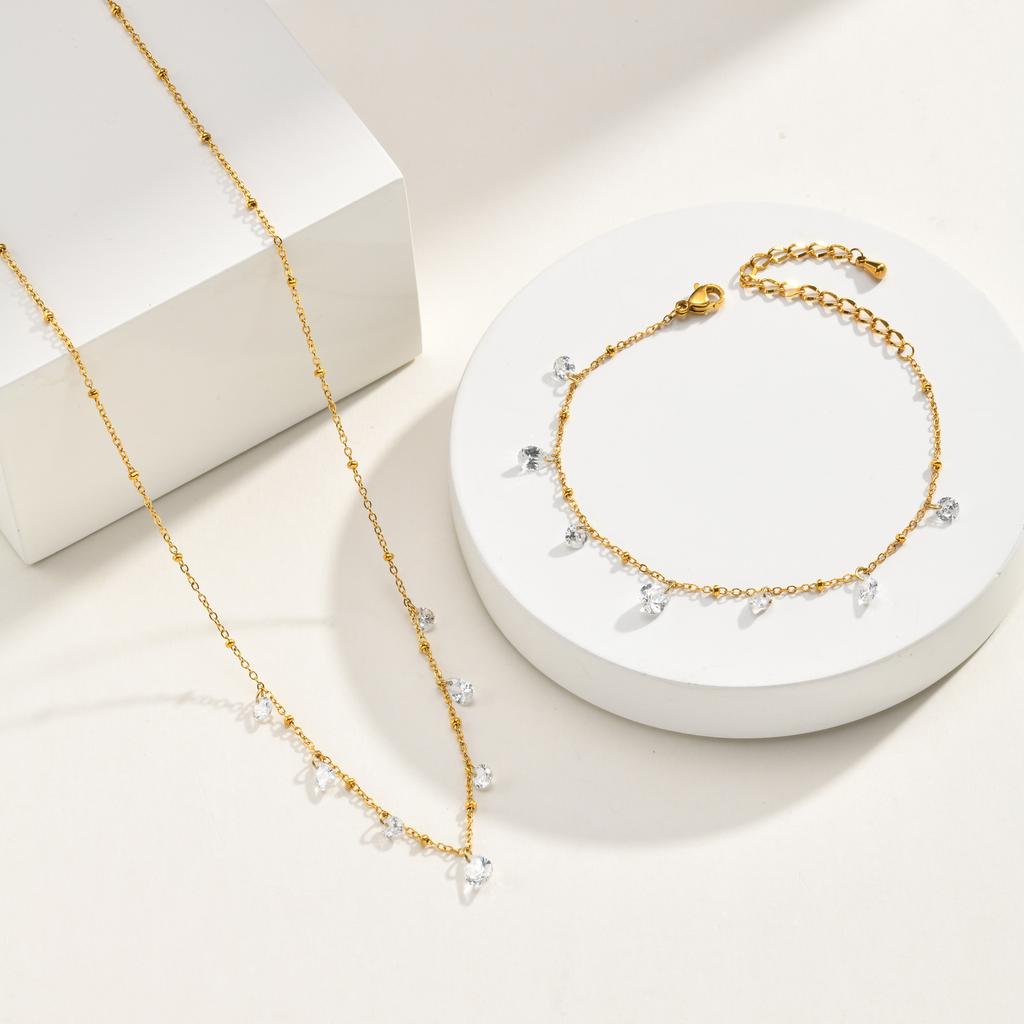 Multi Zirconia Satellite Chain Bracelet for Women, 18K Gold Plated Stainless Steel Wristlet, Waterproof Party Jewelry